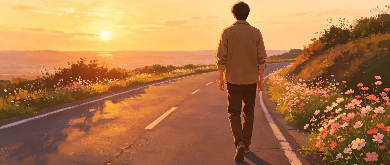 黄昏里走在路上的人
